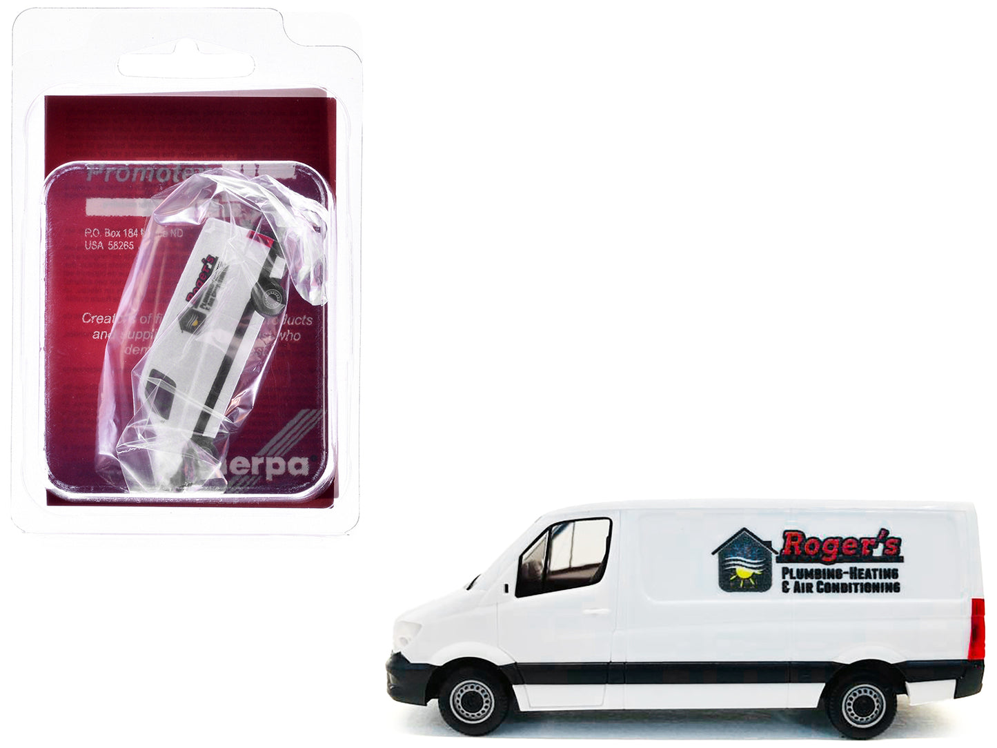 Mercedes-Benz Sprinter Van White "Roger's Plumbing-Heating & Air Conditioning" 1/87 (HO) Plastic Model Car by Promotex