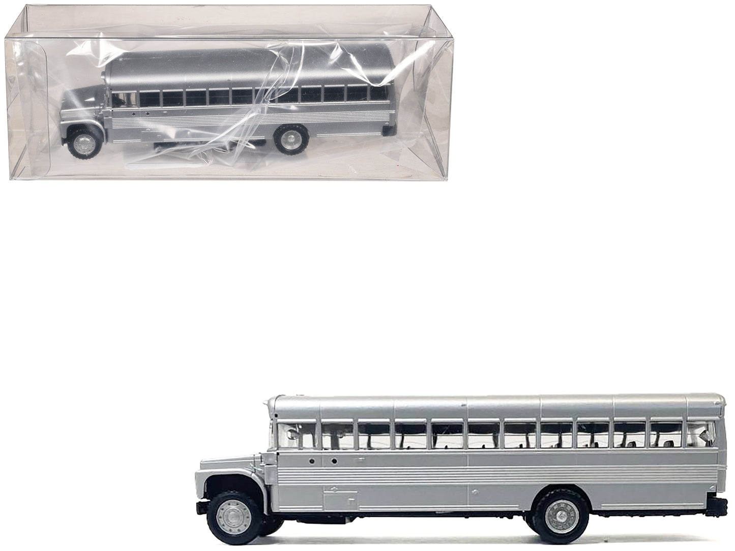 School Bus Silver Metallic 1/87 (HO) Plastic Model by Promotex