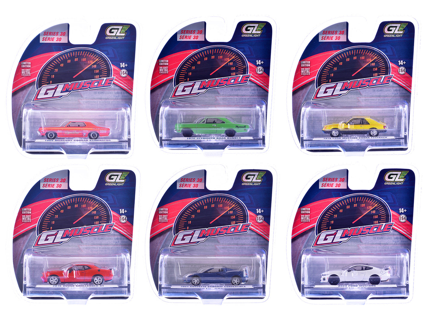 "GreenLight Muscle" Series 30 Set of 6 pieces 1/64 Diecast Model Cars by Greenlight - Use code SHOPAPP15 to get 15 percent off