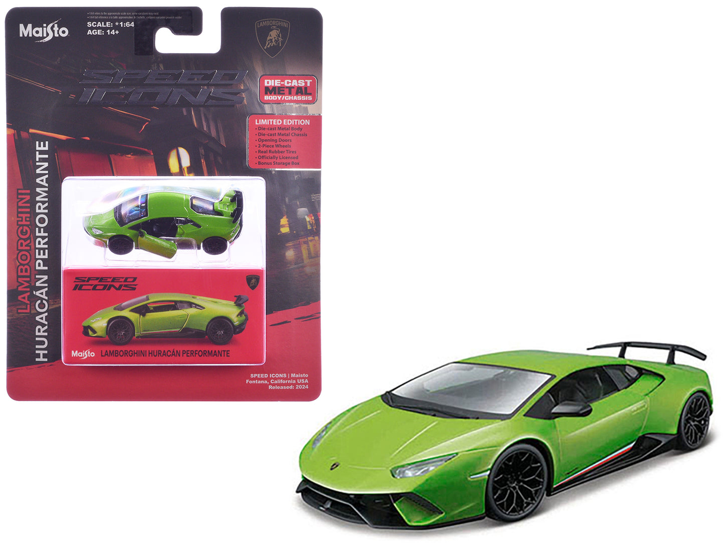 Lamborghini Huracan Performante Green "Speed Icons" Series 1/64 Diecast Model Car by Maisto