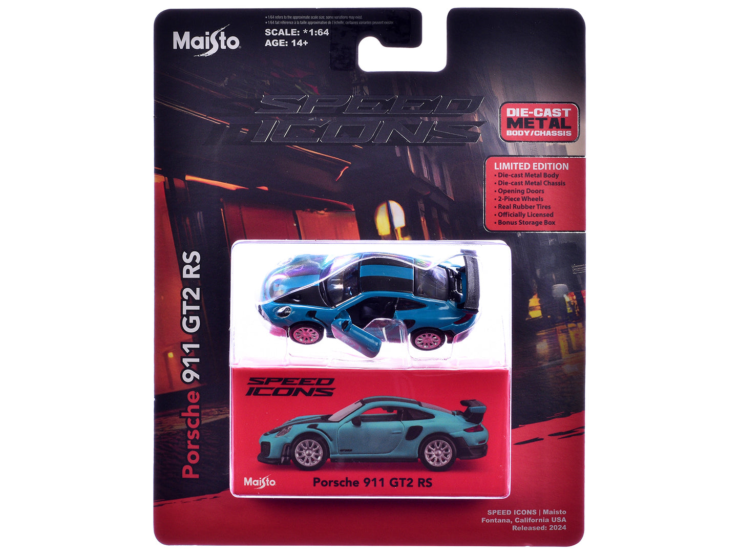 Porsche 911 GT2 RS Blue with Carbon Stripes "Speed Icons" Series 1/64 Diecast Model Car by Maisto