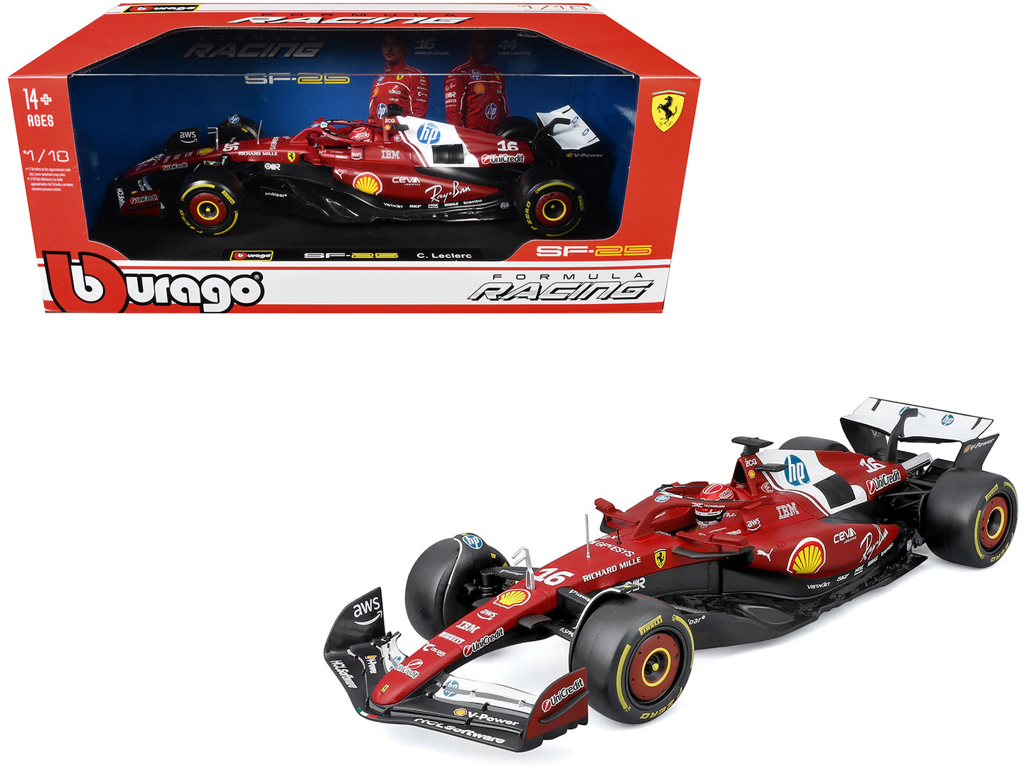 Ferrari SF-25 #16 Charles Leclerc Formula One F1 World Championship (2025) "Formula Racing" Series 1/18 Diecast Model Car by Bburago