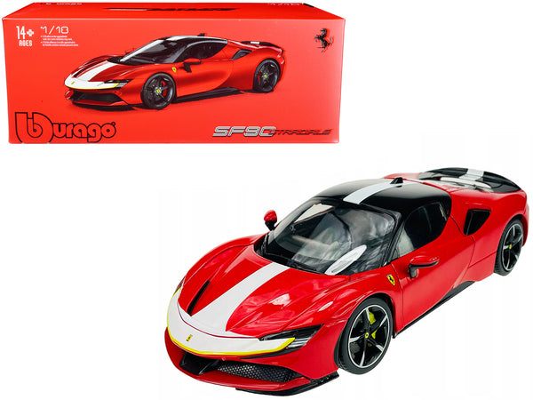 Ferrari SF90 Stradale Assetto Fiorano Red with White Stripes "Signature Series" 1/18 Diecast Model Car by Bburago Ferrari SF90 Stradale Assetto Fiorano Red with White Stripes "Signature Series" 1/18 Diecast Model Car by Bburago