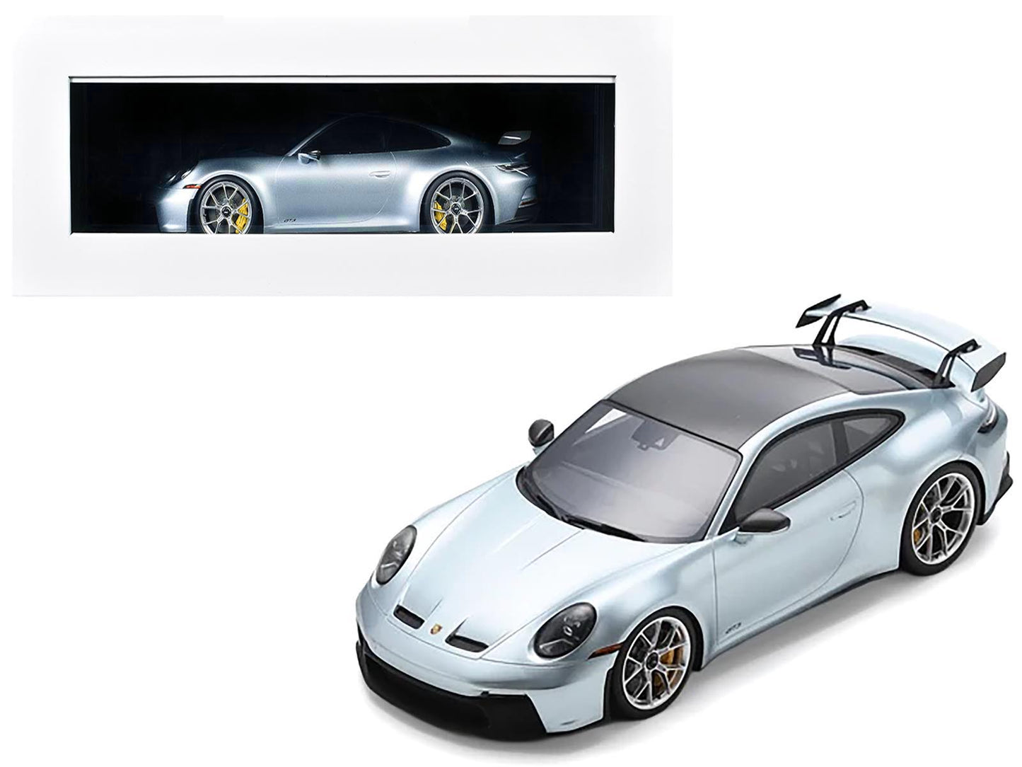 2022 Porsche 911 (992) GT3 Azzuro Thetys Metallic with Black Top with Acrylic Display Case 1/18 Model Car by Schuco