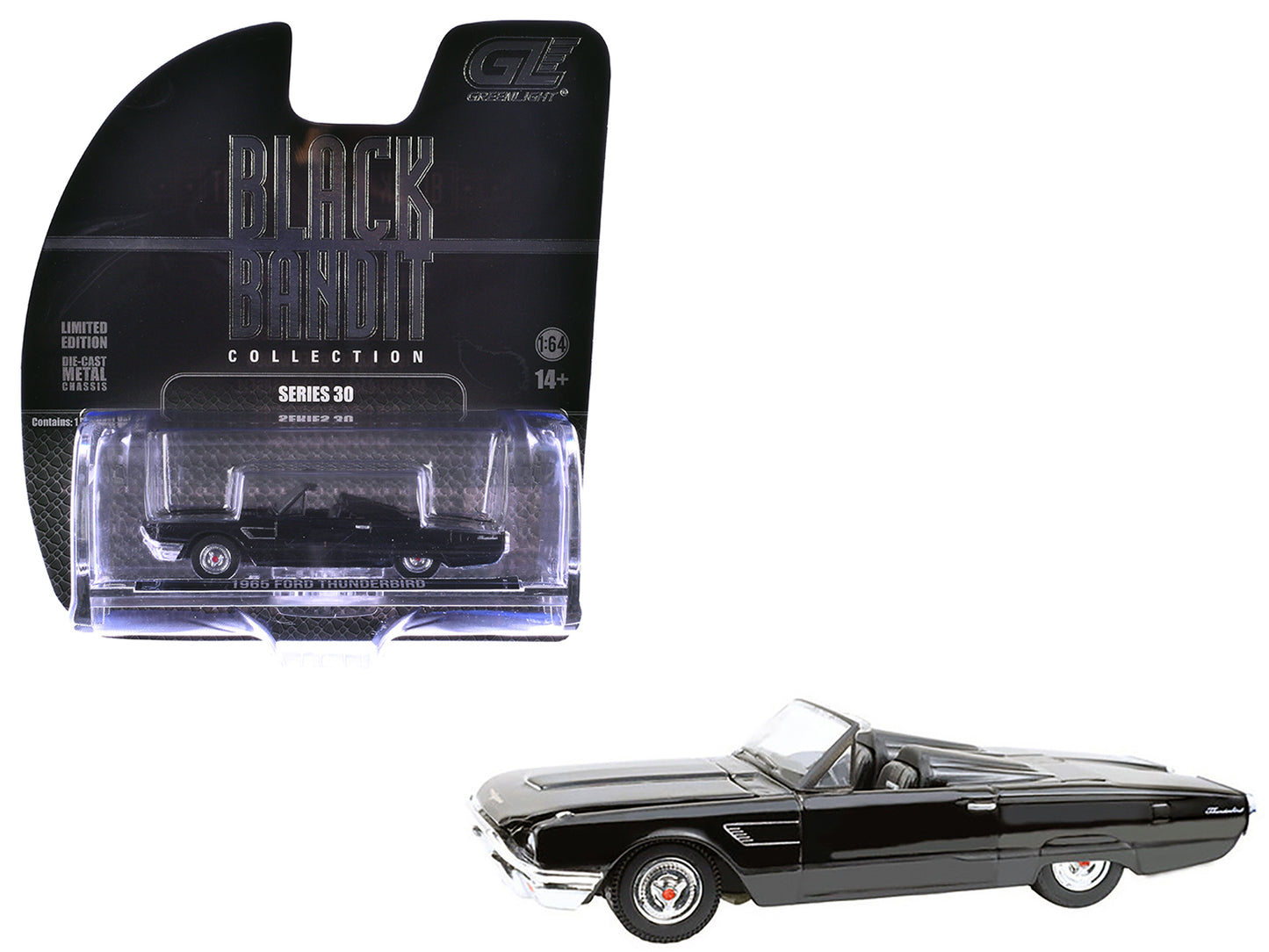 1965 Ford Thunderbird with Tonneau Cover Black "Black Bandit" Series 30 1/64 Diecast Model Car by Greenlight
