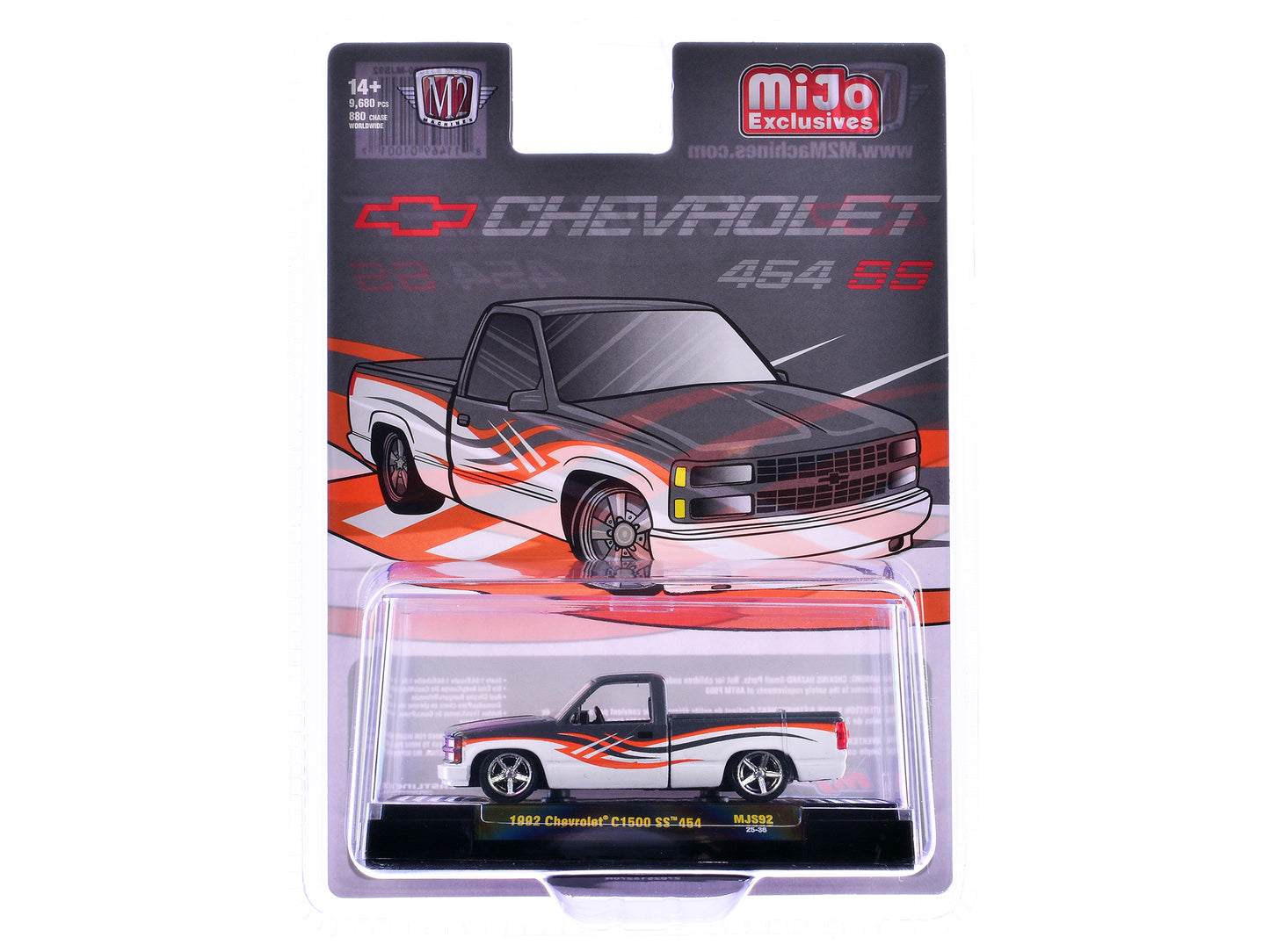 1992 Chevrolet C1500 SS 454 Pickup Truck Gray and White with Graphics Limited Edition to 9680 pieces Worldwide 1/64 Diecast Model Car by M2 Machines - Use code SHOPAPP15 to get 15 percent off