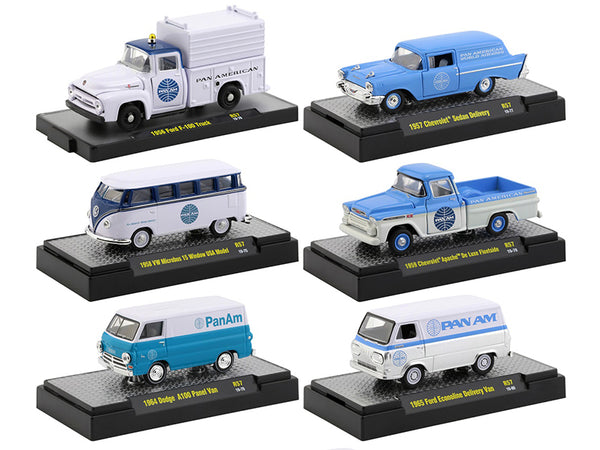 "Auto Trucks" Set of 6 pieces Release 57 "Pan American World Airways" (Pan Am) IN DISPLAY CASES 1/64 Diecast Model Cars by M2 Machines "Auto Trucks" Set of 6 pieces Release 57 "Pan American World Airways" (Pan Am) IN DISPLAY CASES 1/64 Diecast Model Cars by M2 Machines