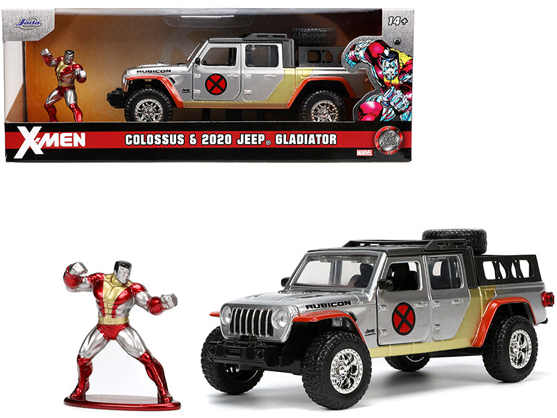 2020 Jeep Gladiator Pickup Truck Silver and Colossus Diecast Figurine "X-Men" Marvel "Hollywood Rides" Series 1/32 Diecast Model Car by Jada - Use code SHOPAPP15 to get 15 percent off