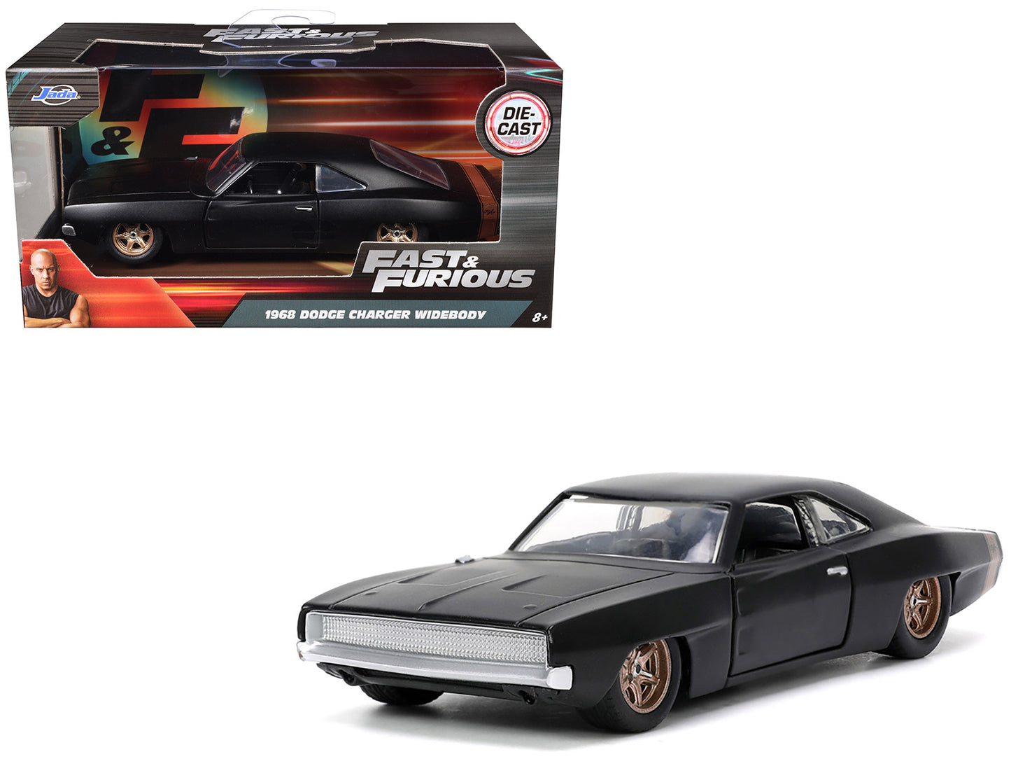 1968 Dodge Charger Widebody Matt Black with Bronze Tail Stripe "F9" (2021) Movie "Fast & Furious" Series 1/32 Diecast Model Car by Jada - Use code SHOPAPP15 to get 15 percent off