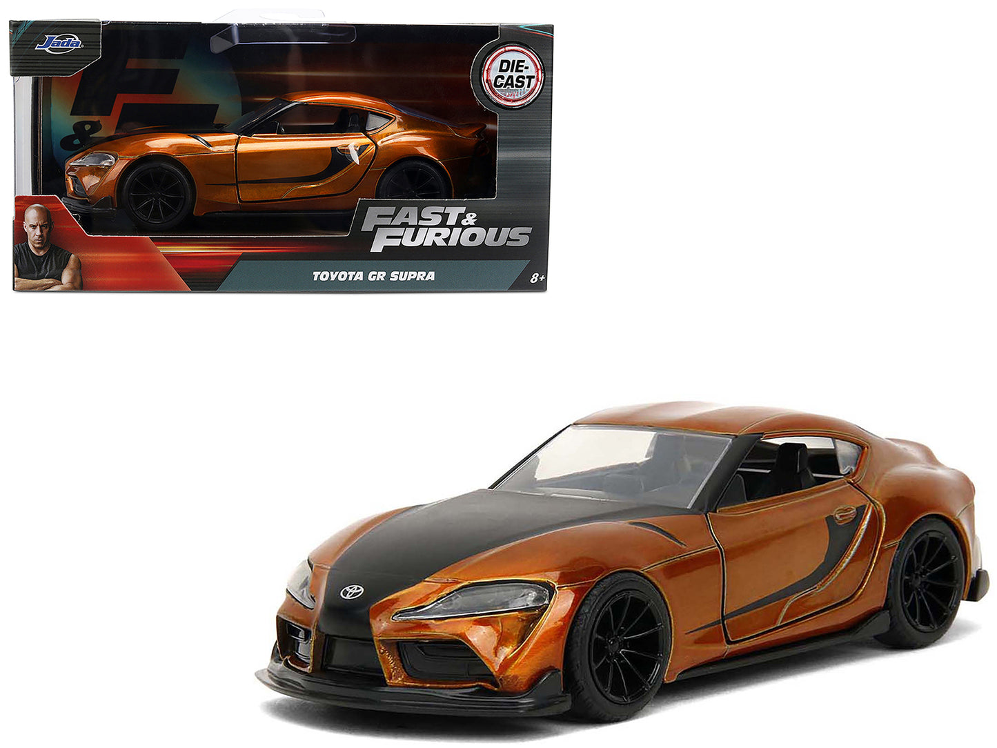 2020 Toyota Supra Orange Metallic with Black Stripes "F9" (2021) Movie "Fast & Furious" Series 1/32 Diecast Model Car by Jada - Use code SHOPAPP15 to get 15 percent off