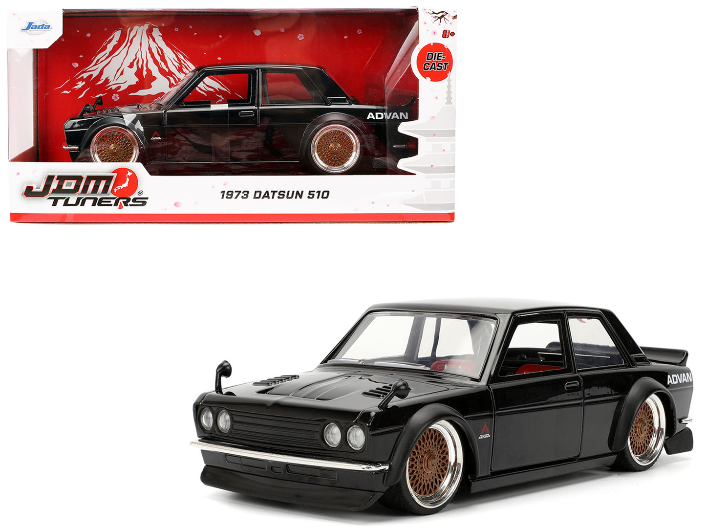 1973 Datsun 510 Black with Gold Wheels "JDM Tuners" Series 1/24 Diecast Model Car by Jada