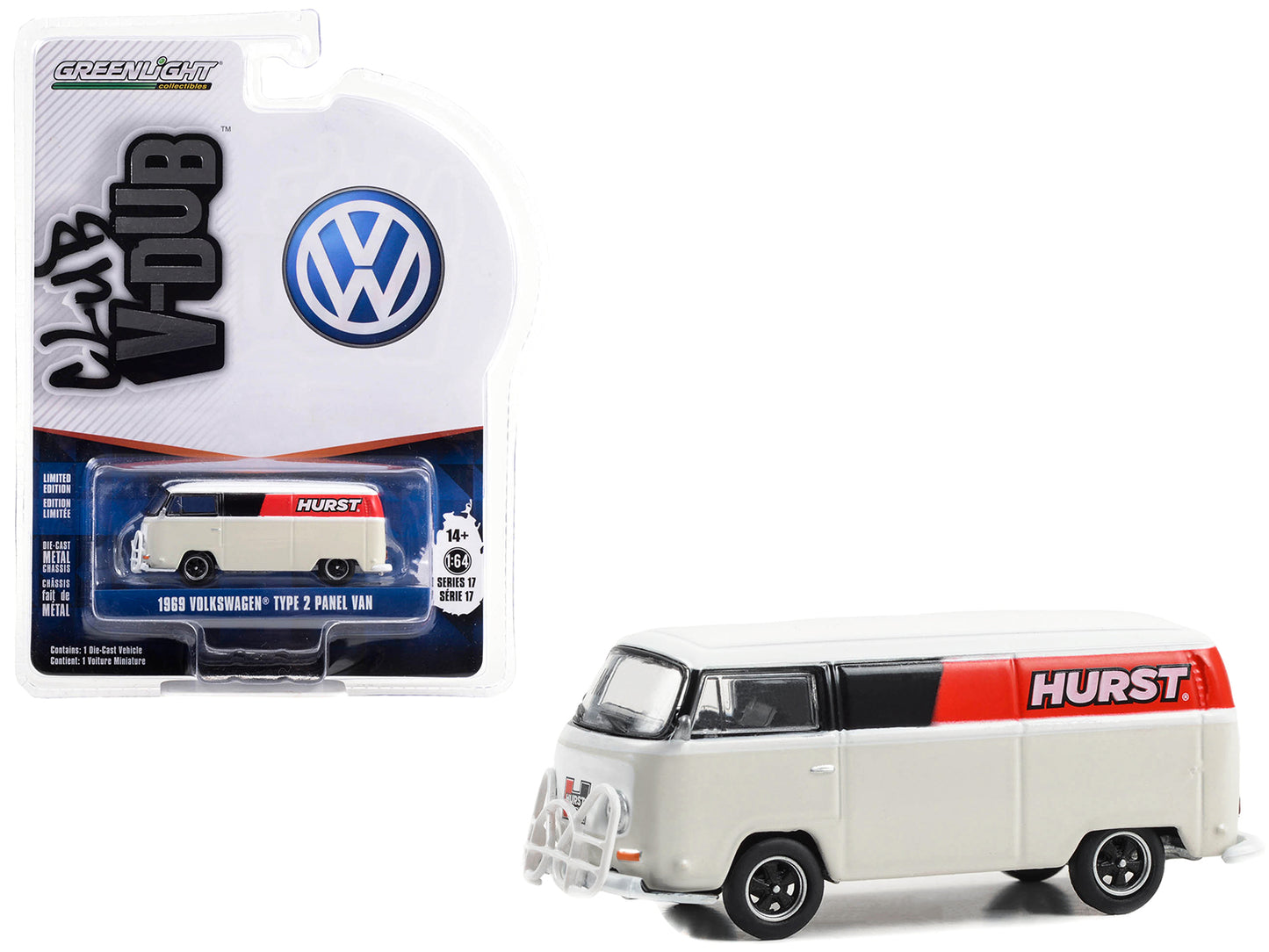 1969 Volkswagen Type 2 Panel Van White with Black and Red Stripes "Hurst Shifters" "Club Vee V-Dub" Series 17 1/64 Diecast Model Car by Greenlight - Use code SHOPAPP15 to get 15 percent off