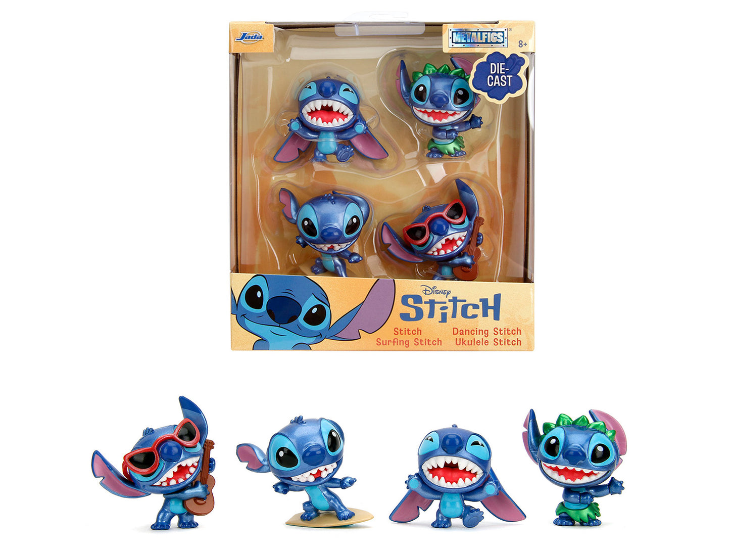 Set of 4 Diecast Figures "Disney's Stitch" "Metalfigs" Series Diecast Models by Jada