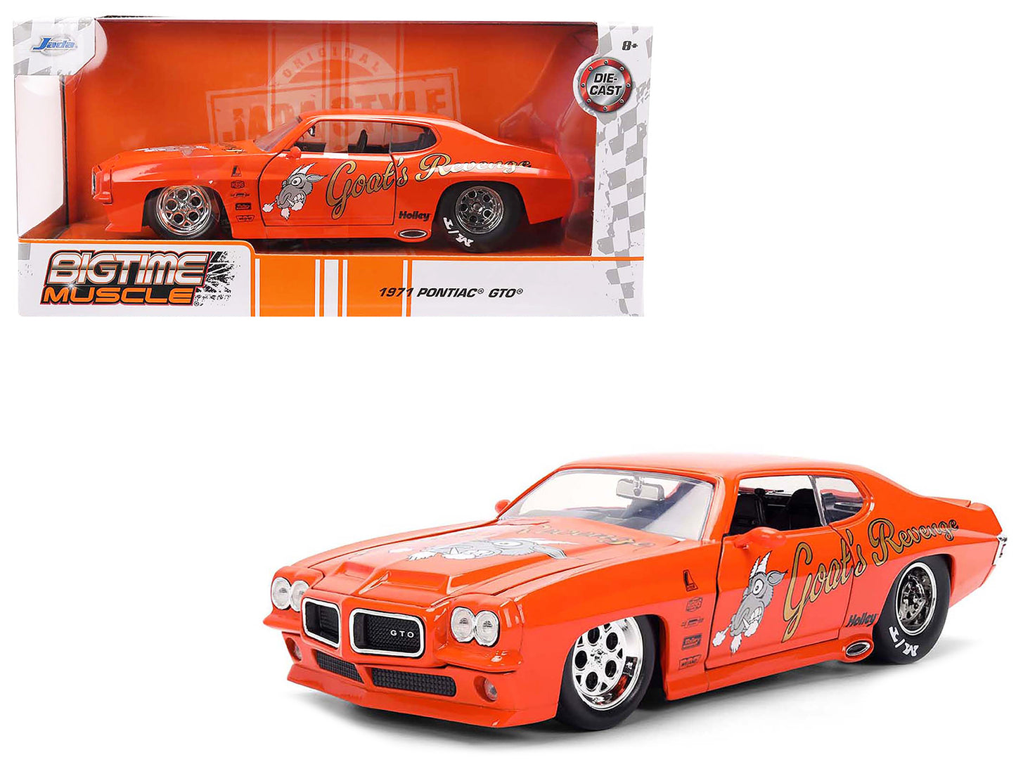 1971 Pontiac GTO "Goat's Revenge" Orange with Graphics "Bigtime Muscle" Series 1/24 Diecast Model Car by Jada - Use code SHOPAPP15 to get 15 percent off