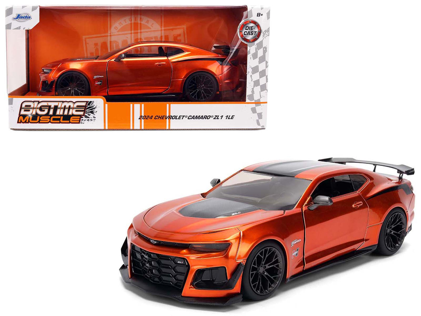 2024 Chevrolet Camaro ZL1 1LE Orange Metallic with Black Stripes "Bigtime Muscle" Series 1/24 Diecast Model Car by Jada - Use code SHOPAPP15 to get 15 percent off
