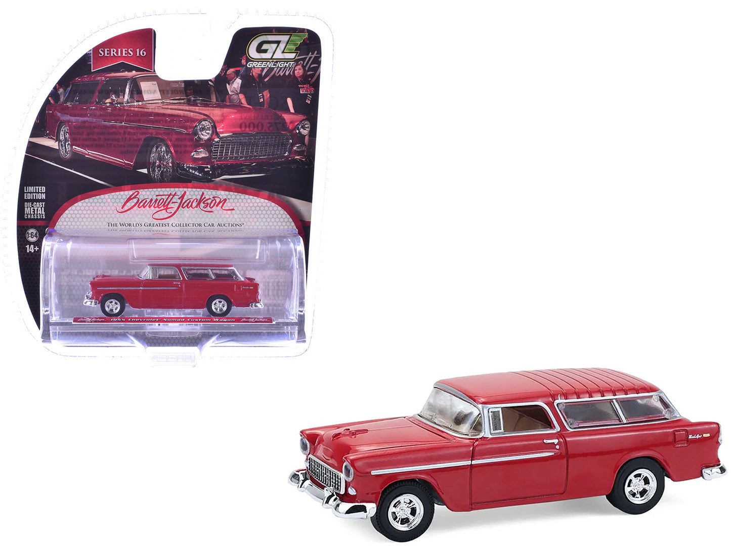 1955 Chevrolet Nomad Custom Wagon Red "Barrett-Jackson" Series 16 1/64 Diecast Model Car by Greenlight - Use code SHOPAPP15 to get 15 percent off