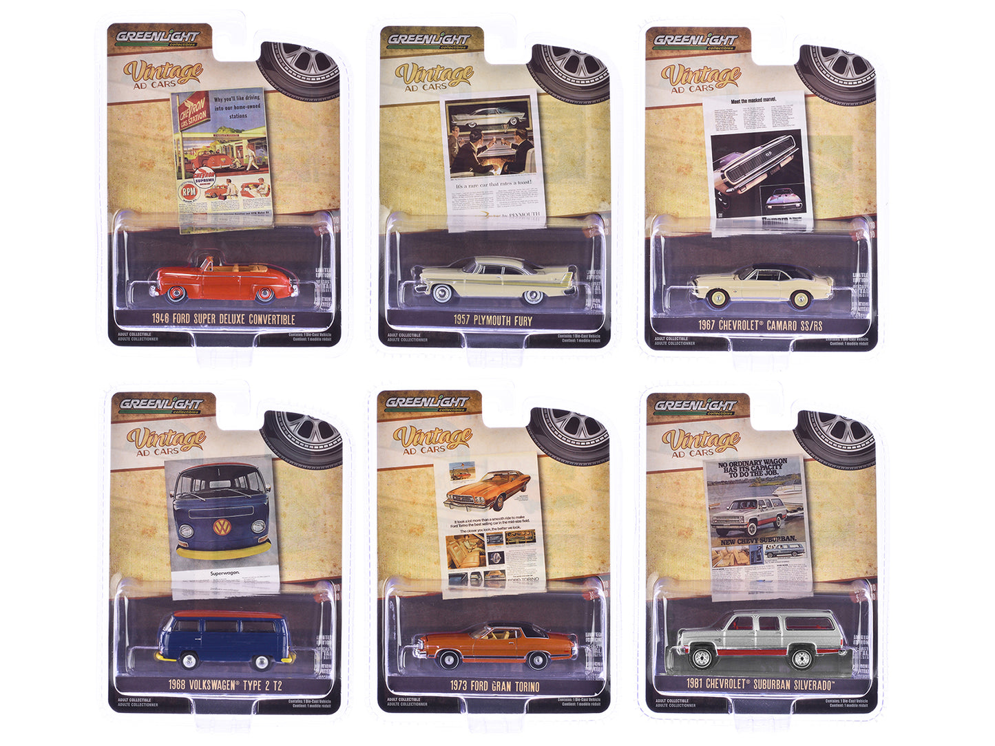 "Vintage Ad Cars" Set of 6 pieces Series 10 1/64 Diecast Model Cars by Greenlight