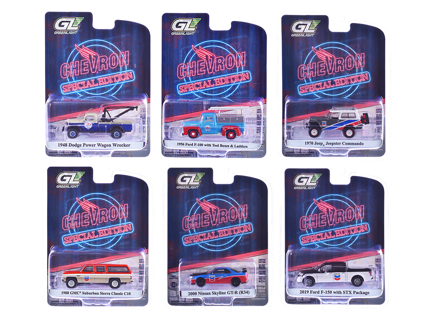 "Chevron Special Edition" Series 1 Set of 6 pieces 1/64 Diecast Model Cars by Greenlight - Use code SHOPAPP15 to get 15 percent off