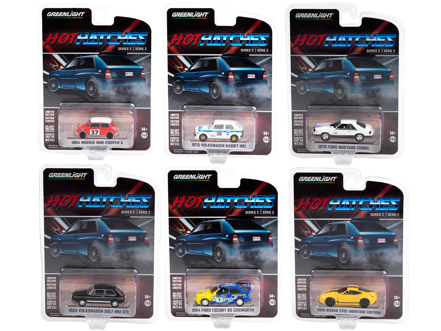 "Hot Hatches" Set of 6 pieces Series 2 1/64 Diecast Model Cars by Greenlight - Use code SHOPAPP15 to get 15 percent off