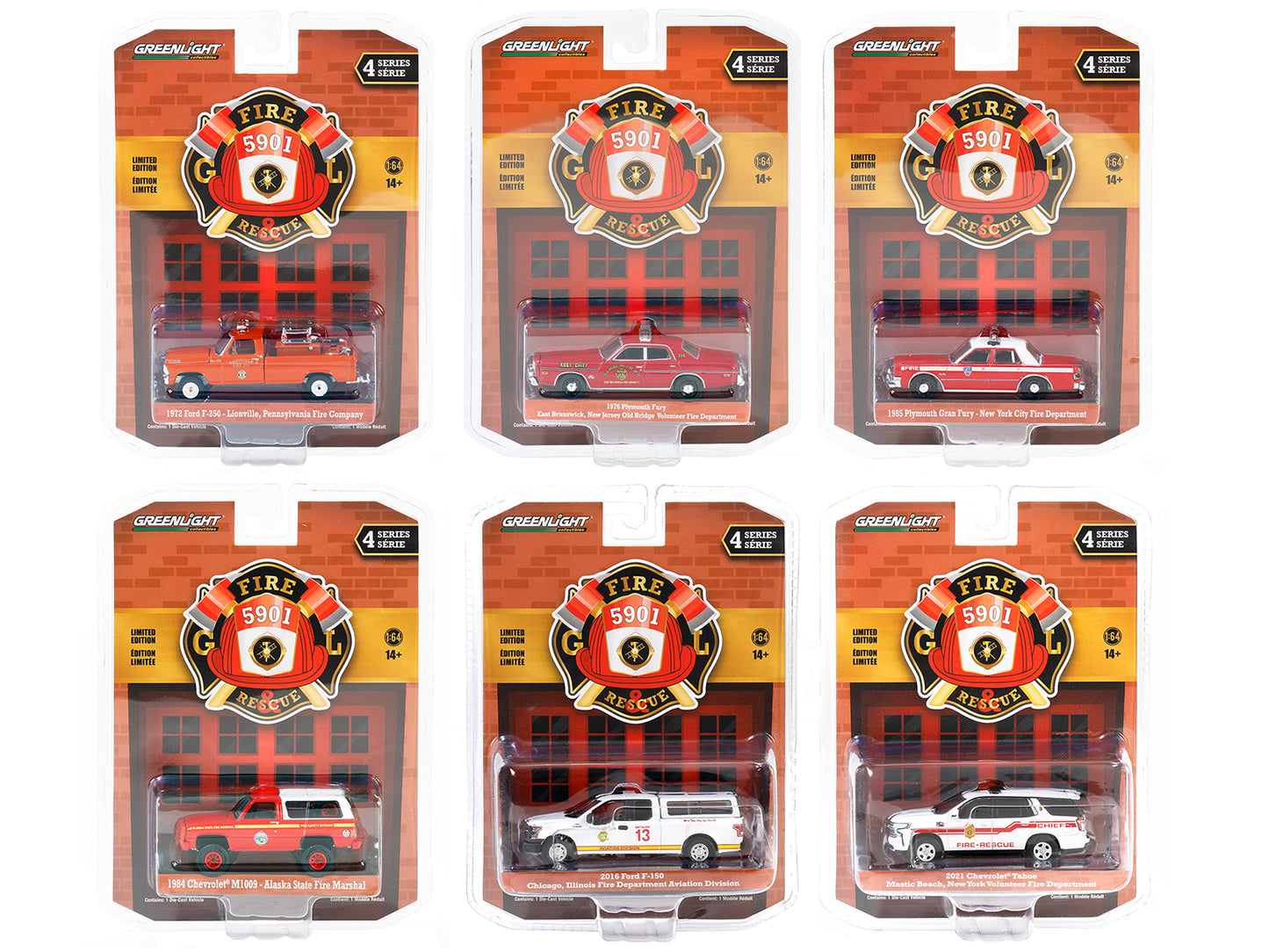 "Fire & Rescue" Set of 6 pieces Series 4 1/64 Diecast Model Car by Greenlight - Use code SHOPAPP15 to get 15 percent off