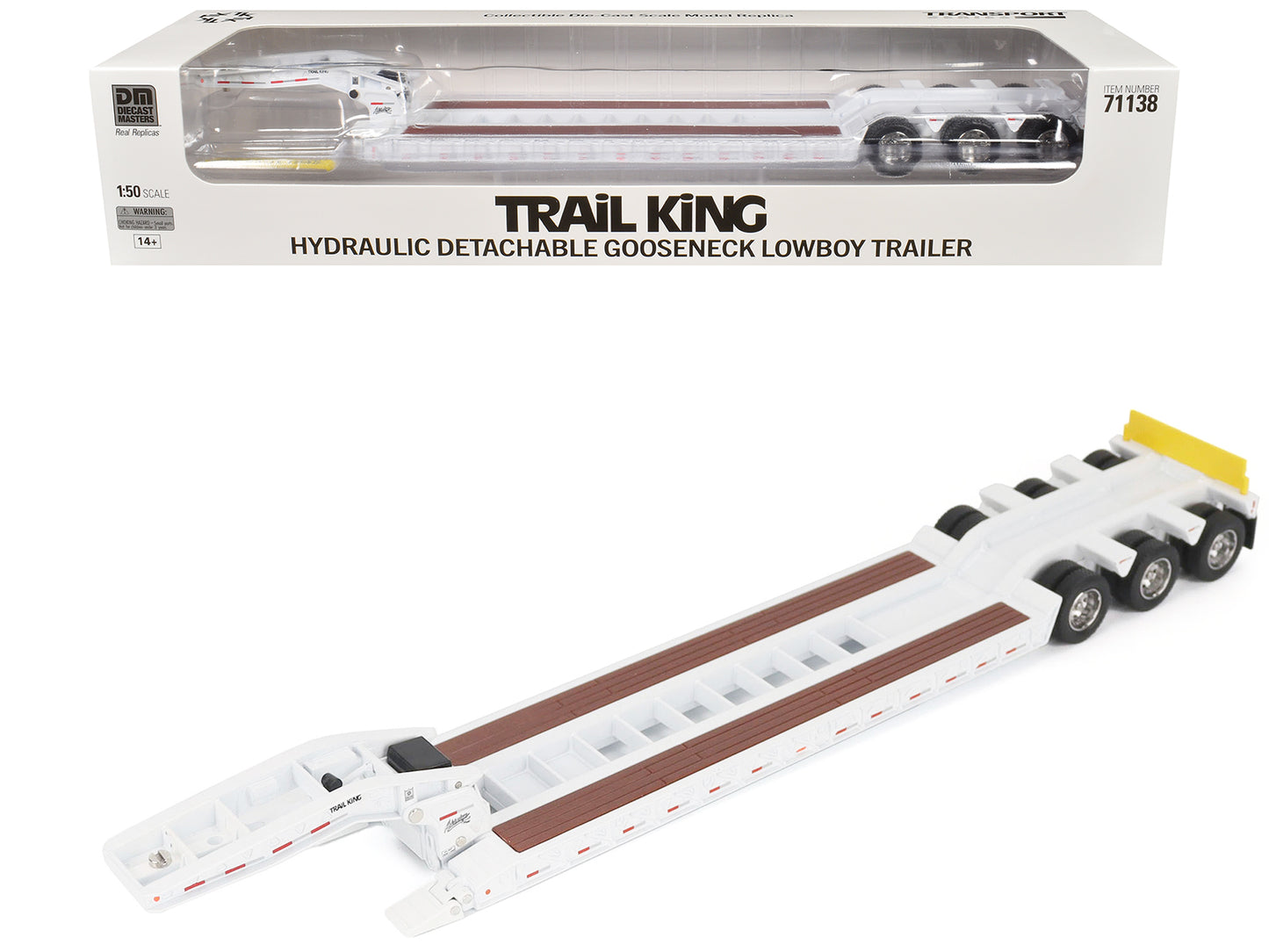 Trail King TK120 Hydraulic Detachable Gooseneck Lowboy Trailer White (Regular Version) "Transport Series" 1/50 Diecast Model by Diecast Masters