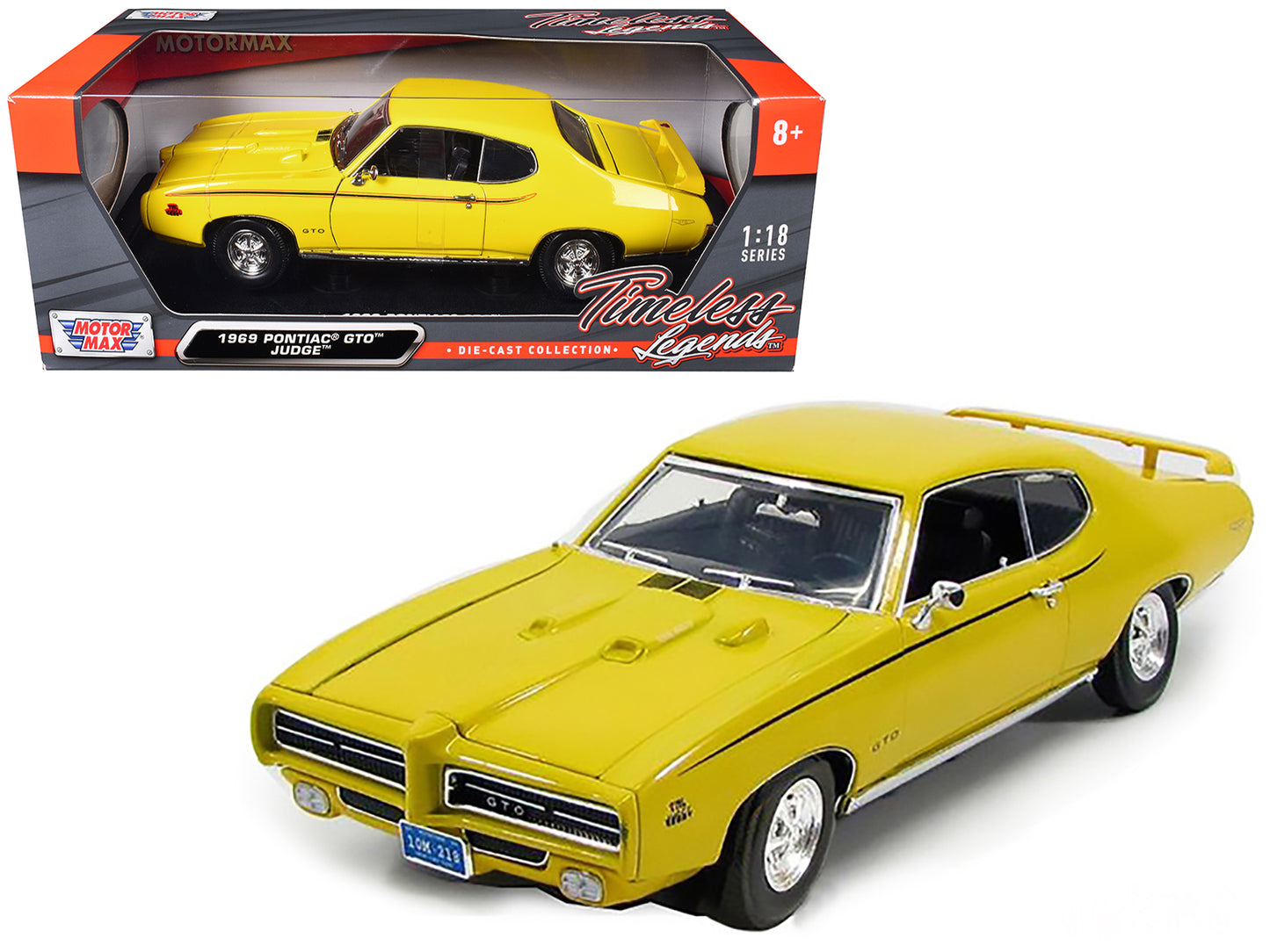1969 Pontiac GTO Judge Yellow 1/18 Diecast Model Car by Motormax