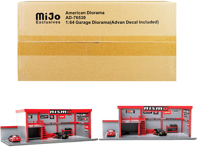 "Garage Diorama Advan" Diorama with Decals for 1/64 Scale Models by American Diorama - Use code SHOPAPP15 to get 15 percent off