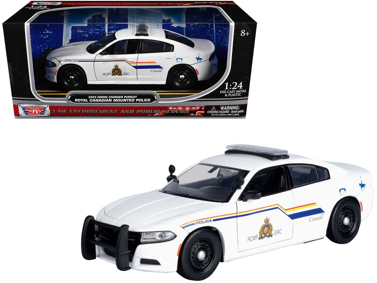 2023 Dodge Charger Pursuit Police Car "RCMP (Royal Canadian Mounted Police)" White "Law Enforcement and Public Service" Series 1/24 Diecast Model Car by Motormax