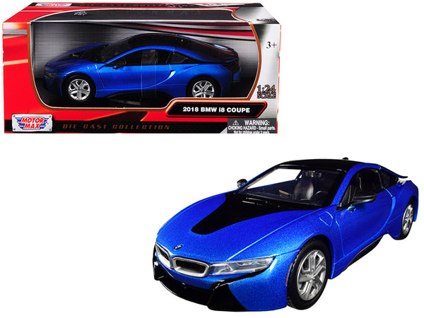 2018 BMW i8 Coupe Metallic Blue with Black Top 1/24 Diecast Model Car by Motormax 2018 BMW i8 Coupe Metallic Blue with Black Top 1/24 Diecast Model Car by Motormax