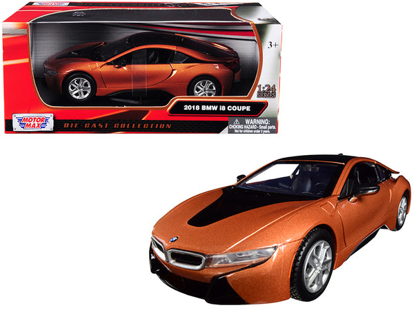 2018 BMW i8 Coupe Metallic Orange with Black Top 1/24 Diecast Model Car by Motormax 2018 BMW i8 Coupe Metallic Orange with Black Top 1/24 Diecast Model Car by Motormax