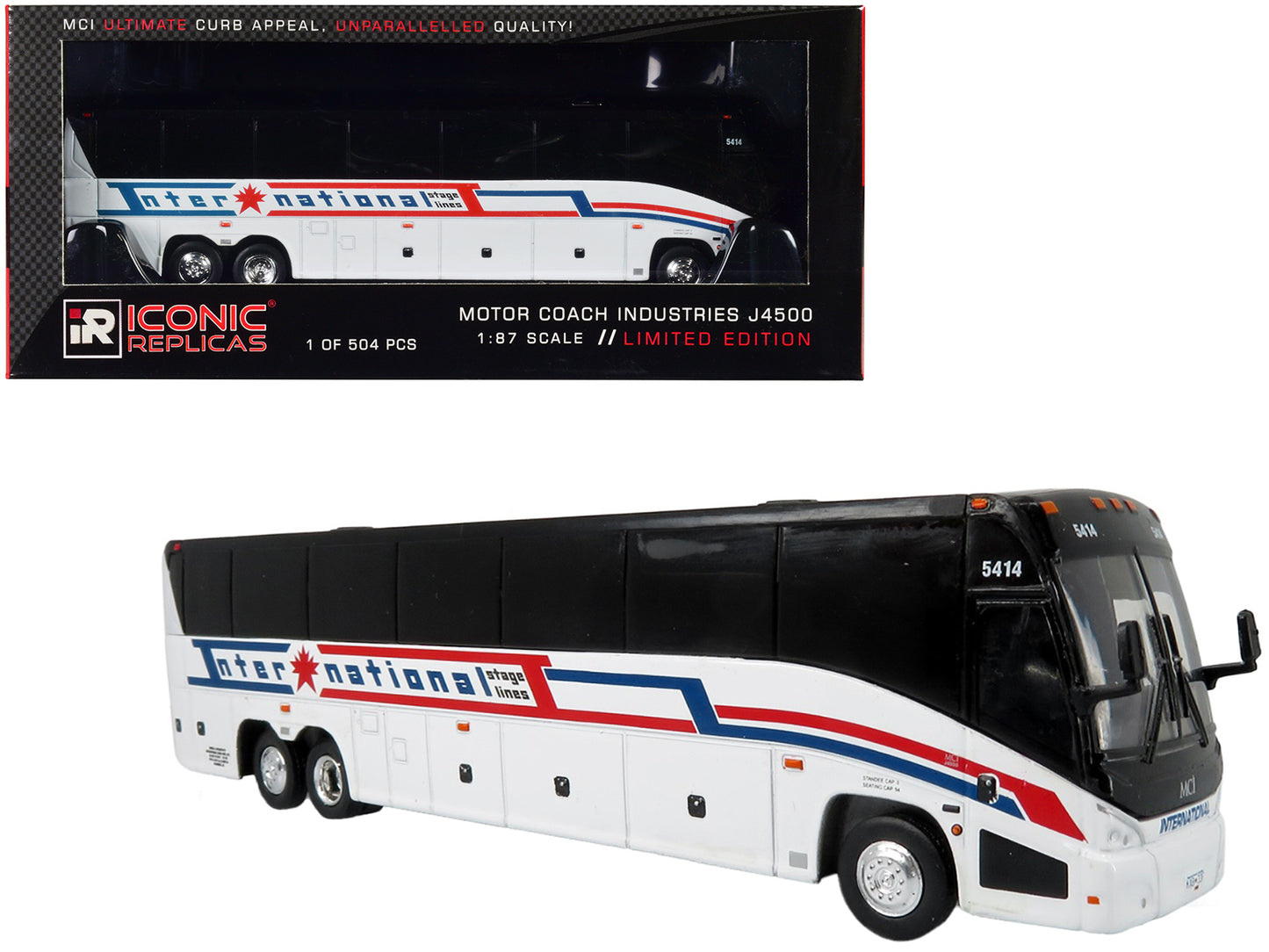 MCI J4500 Coach Bus "International Stage Lines" White "The Bus & Motorcoach Collection" Limited Edition to 504 pieces Worldwide 1/87 (HO) Diecast Model by Iconic Replicas free shipping USA