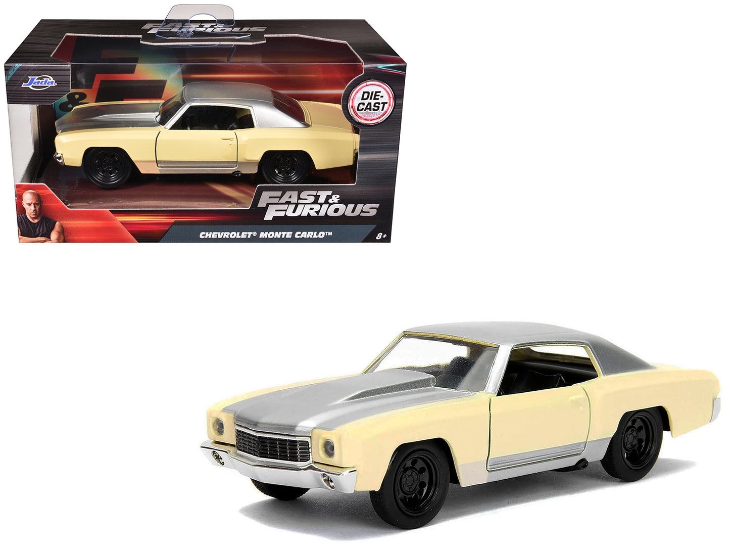 Chevrolet Monte Carlo Cream with Silver Hood and Top "The Fast and the Furious: Tokyo Drift" (2006) Movie "Fast & Furious" Series 1/32 Diecast Model Car by Jada - Use code SHOPAPP15 to get 15 percent off