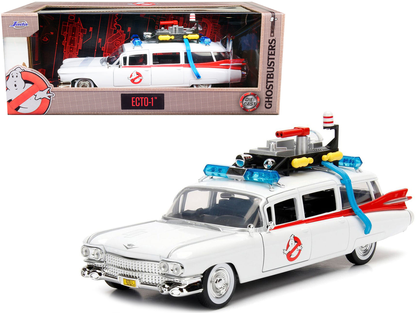 1959 Cadillac Ambulance Ecto-1 White "Ghostbusters" Movie "Hollywood Rides" Series 1/24 Diecast Model Car by Jada free shipping USA