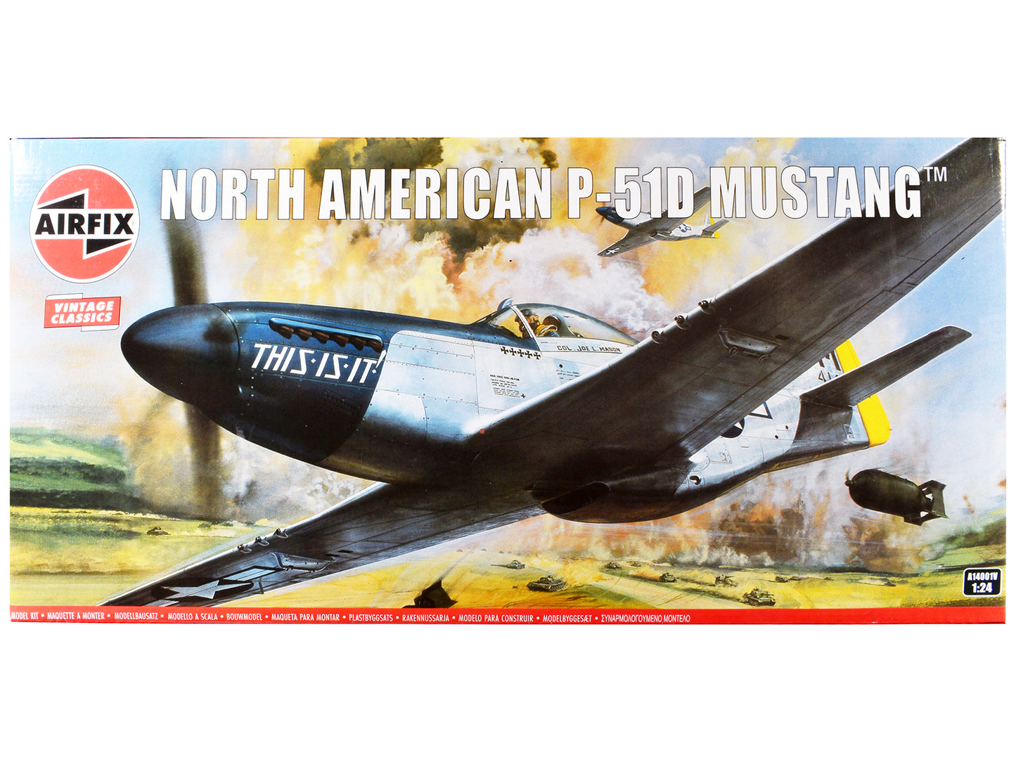 Level 4 Model Kit North American P-51D Mustang Aircraft with 2 Scheme Options 1/24 Plastic Model Kit by Airfix