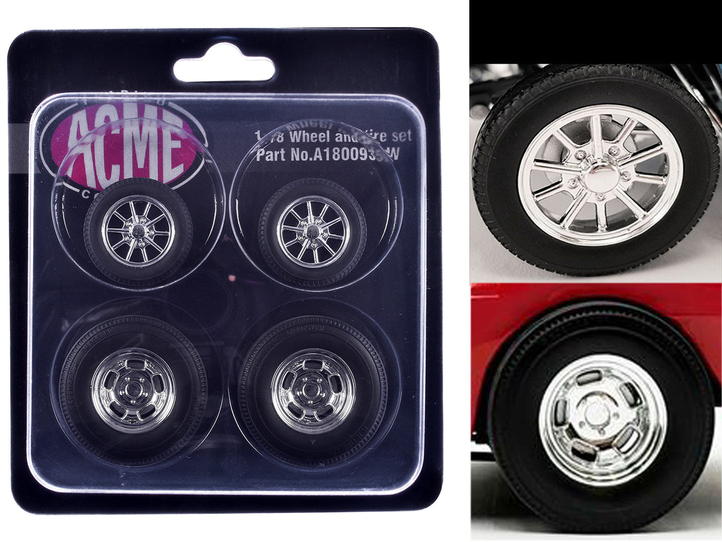 "Drag" Wheel and Tire Set of 4 pieces from 1961 Chevrolet Corvette Gasser for 1/18 Scale Models by ACME - Use code SHOPAPP15 to get 15 percent off
