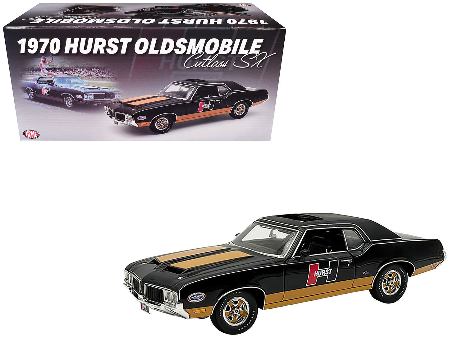1970 Oldsmobile Cutlass SX "Hurst Edition" Black with Brown Stripes Limited Edition to 414 pieces Worldwide 1/18 Diecast Model Car by ACME