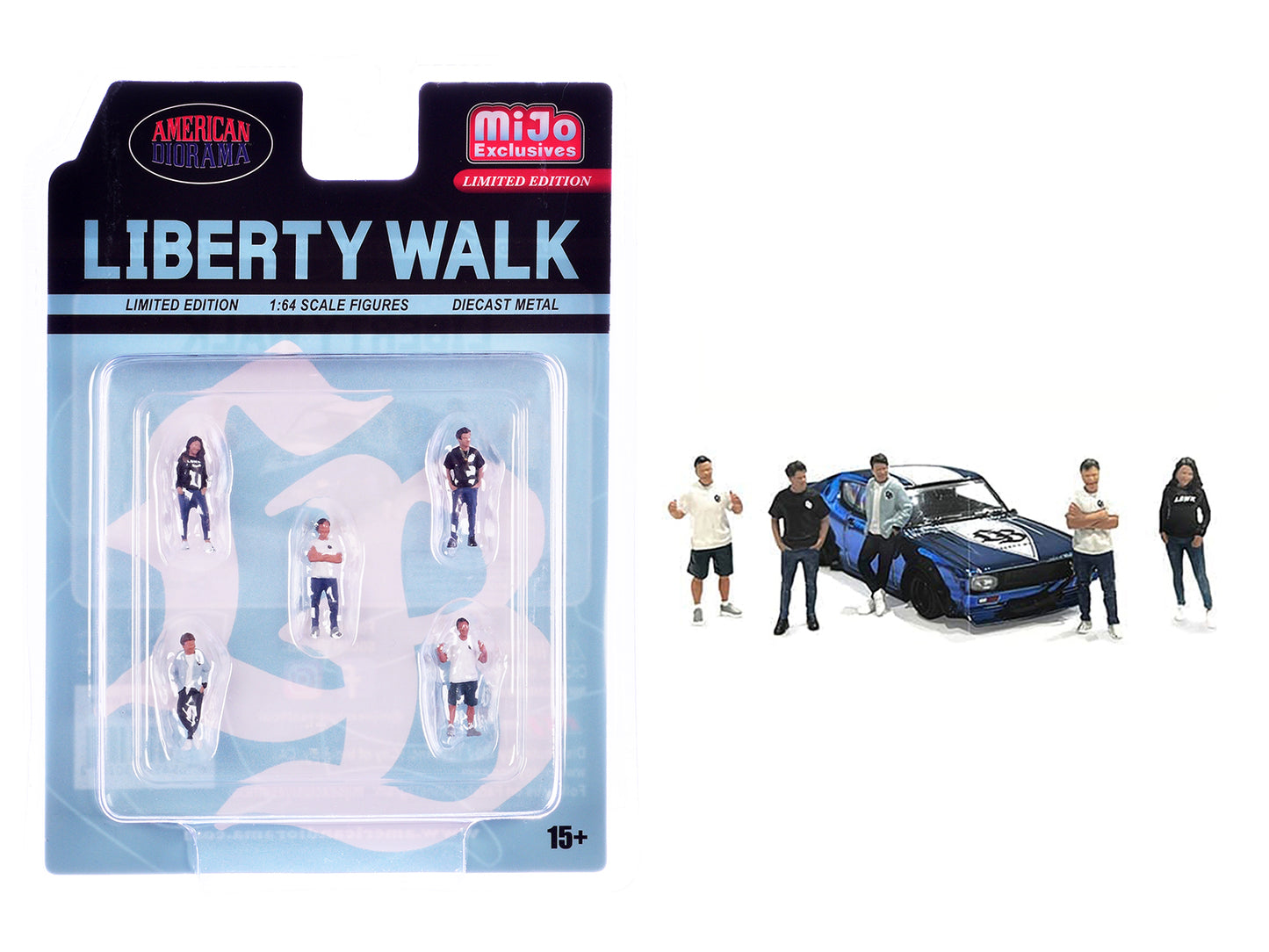 "Liberty Walk Team" 5 piece Diecast Figure Set (5 Figures) Limited Edition for 1/64 Scale Models by American Diorama - Use code SHOPAPP15 to get 15 percent off