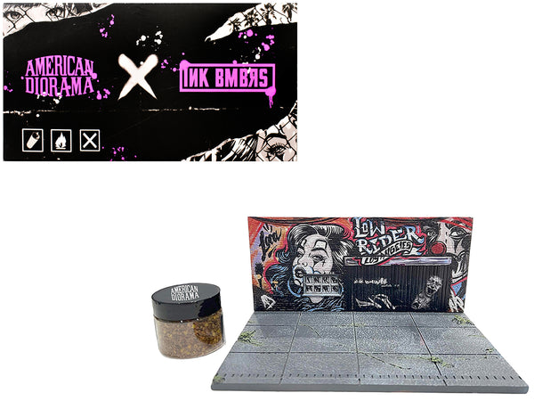 "American Diorama X INK BMBRS - LA Lowrider" Street Art Diorama for 1/64 Scale Models by American Diorama - Use code SHOPAPP15 to get 15 percent off "American Diorama X INK BMBRS - LA Lowrider" Street Art Diorama for 1/64 Scale Models by American Diorama - Use code SHOPAPP15 to get 15 percent off