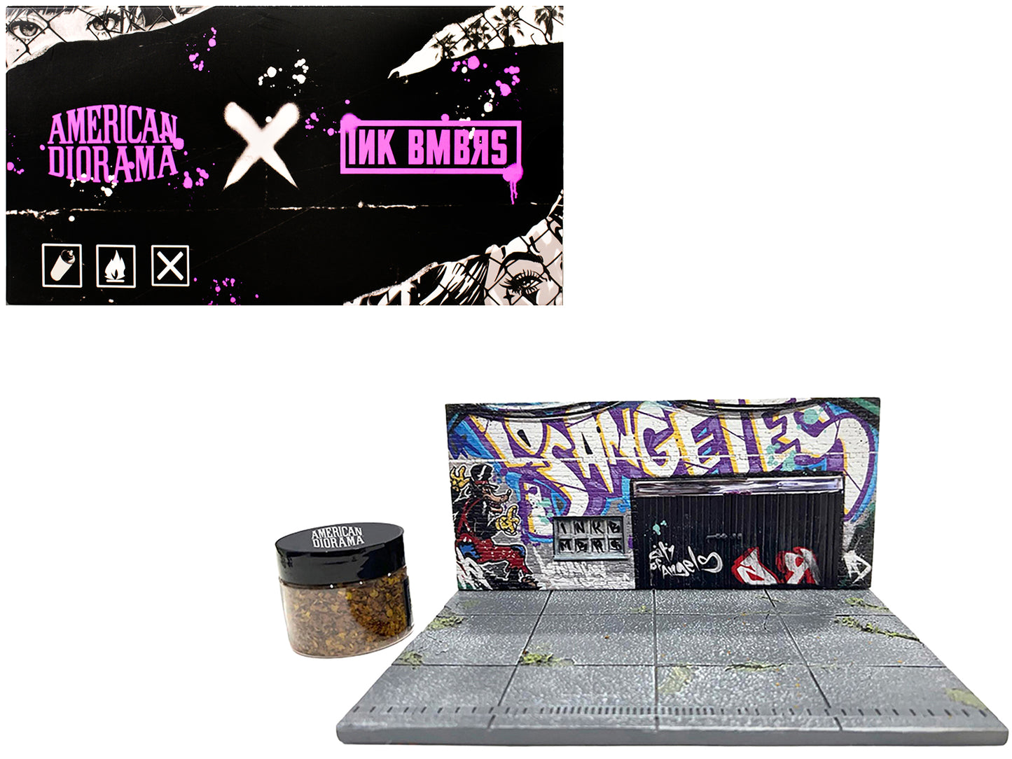 "American Diorama X INK BMBRS - LA Graffiti" Street Art Diorama for 1/64 Scale Models by American Diorama - Use code SHOPAPP15 to get 15 percent off