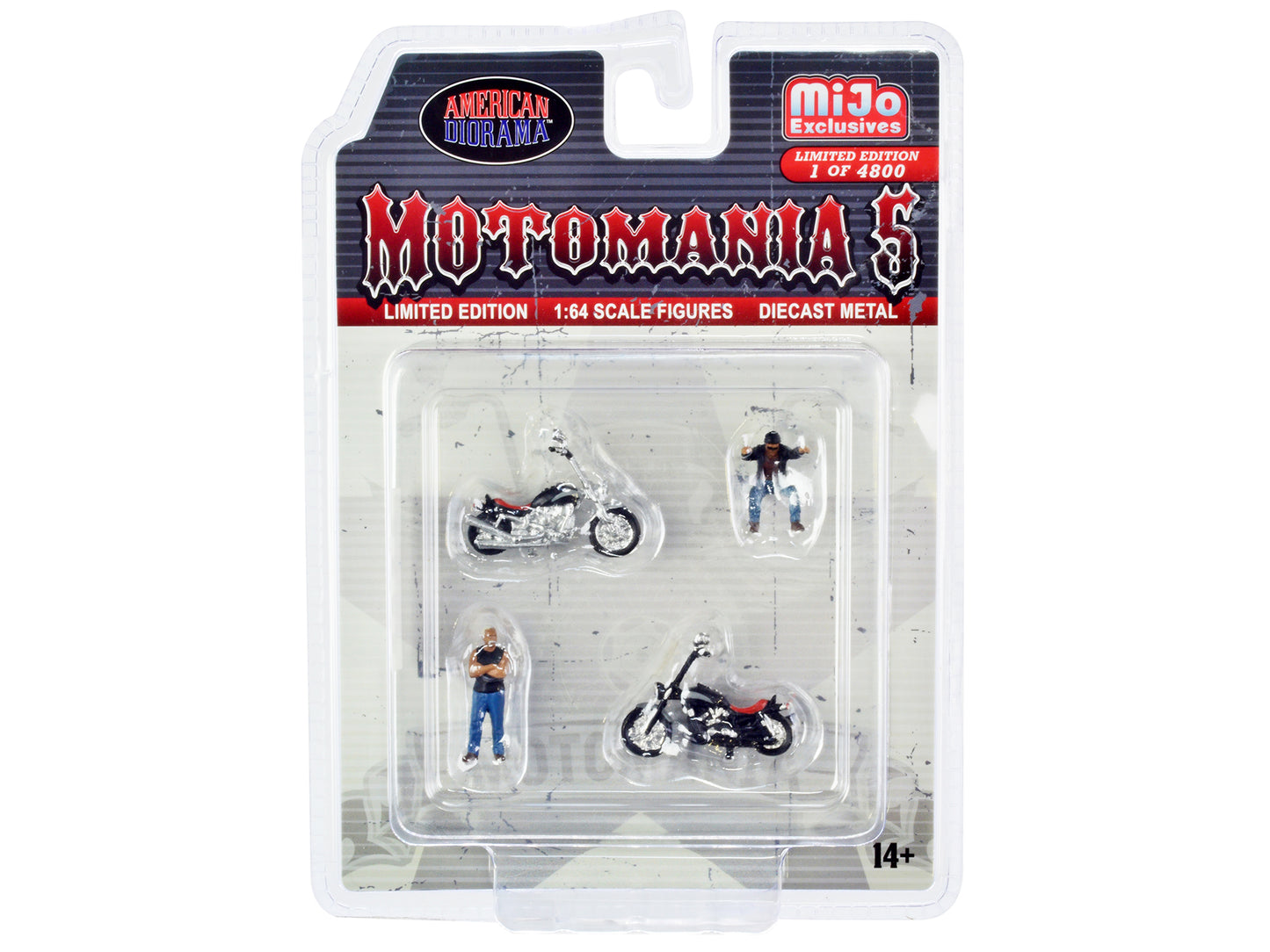 "Motomania 5" 4 piece Diecast Set (2 Figures and 2 Motorcycles) Limited Edition to 4800 pieces Worldwide for 1/64 Scale Models by American Diorama - Use code SHOPAPP15 to get 15 percent off