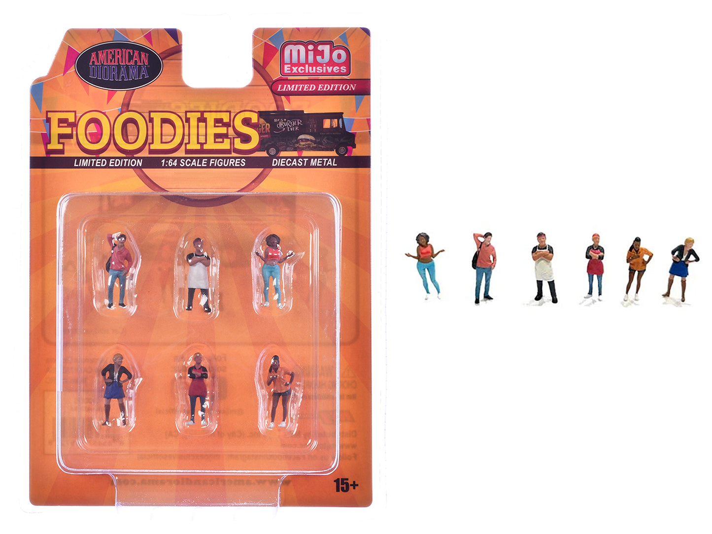 "Foodies" 6 piece Diecast Figure Set (6 Figures) Limited Edition for 1/64 Scale Models by American Diorama - Use code SHOPAPP15 to get 15 percent off