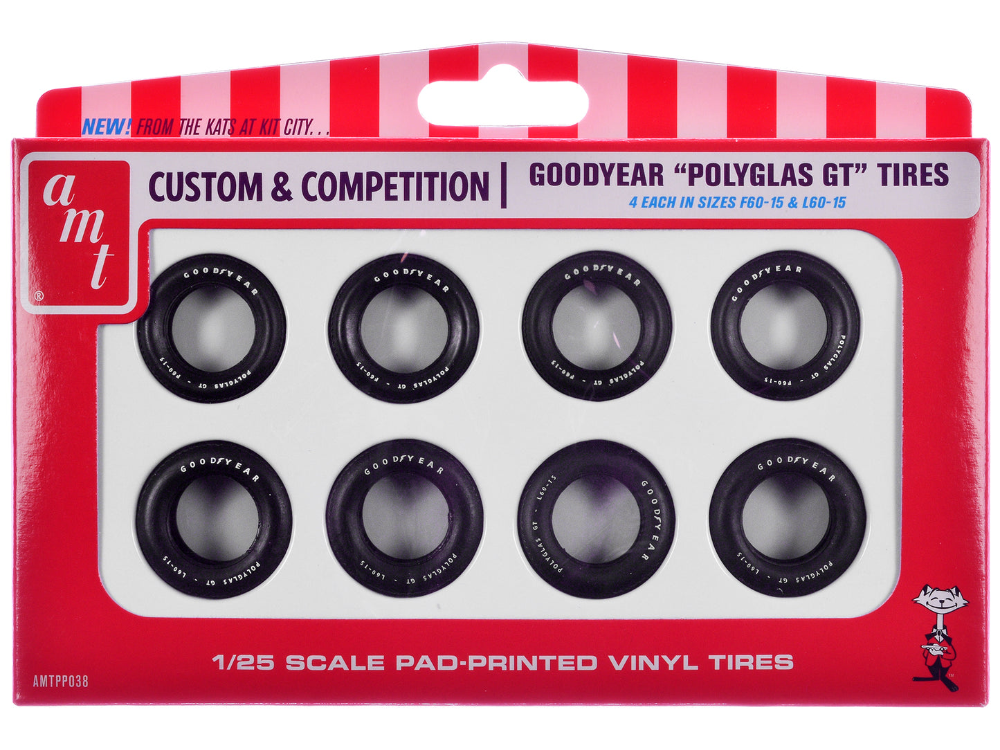 Model Kit "Goodyear Polyglas GT" Tires Set of 8 Pieces for 1/25 Scale Models by AMT - Use code SHOPAPP15 to get 15 percent off