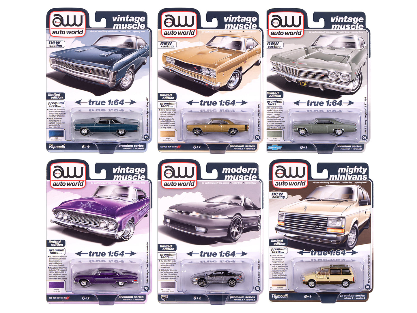 Auto World Premium 2025 Release 2 Set B of 6 pieces 1/64 Diecast Model Cars by Auto World