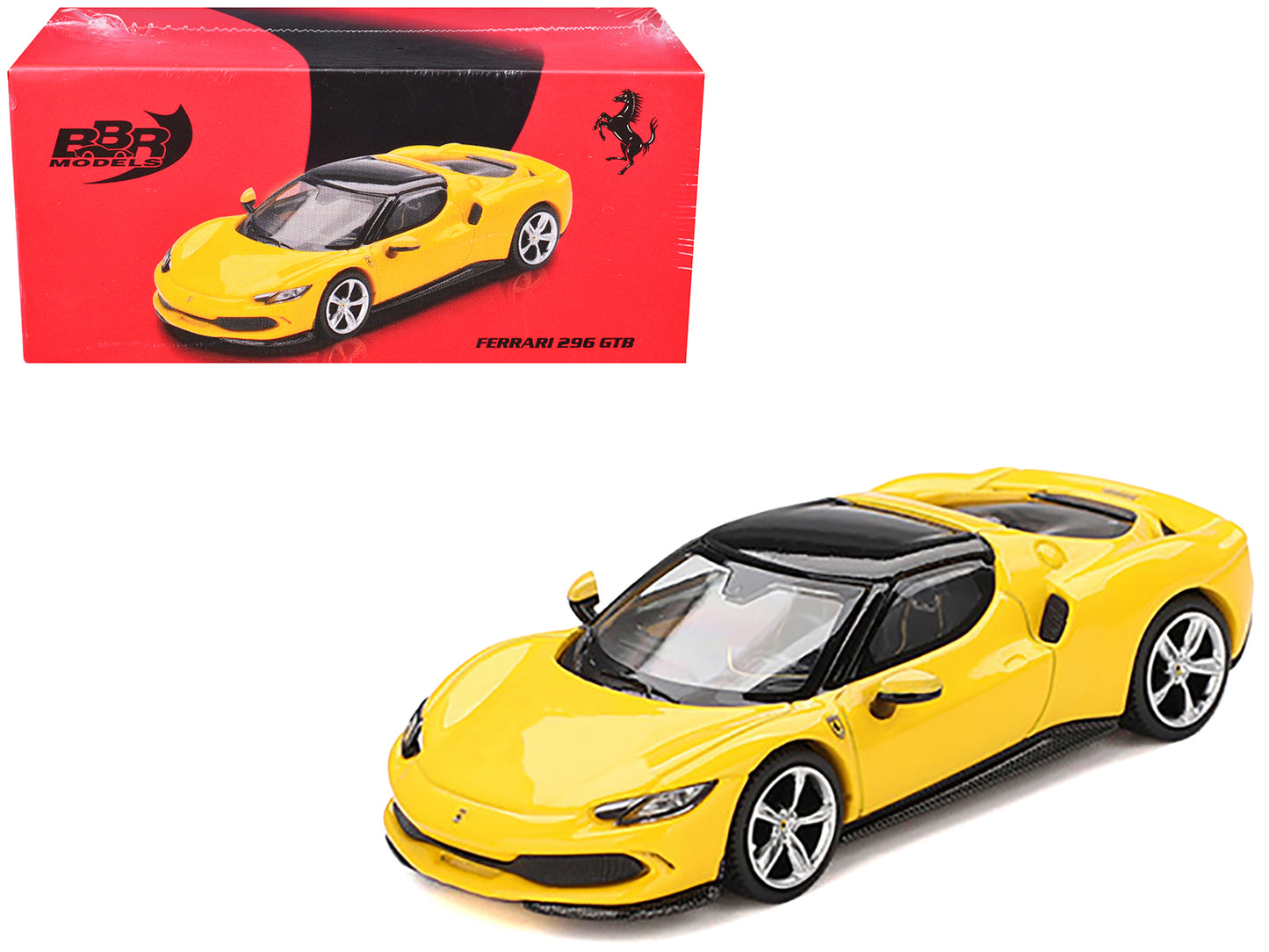 Ferrari 296 GTB Giallo Modena Yellow with Black Top 1/64 Diecast Model Car by BBR - Use code SHOPAPP15 to get 15 percent off