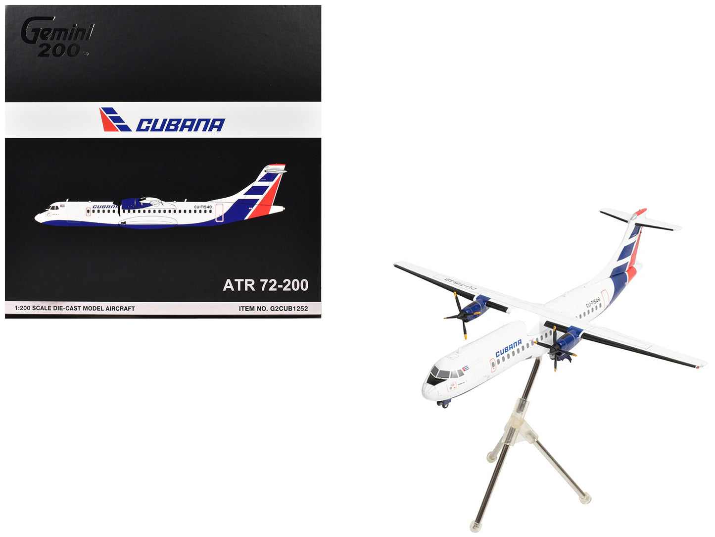 ATR 72-200 Commercial Aircraft "Cubana de Aviacion" (CU-T1548) White with Red and Blue Tail "Gemini 200" Series 1/200 Diecast Model Airplane by GeminiJets