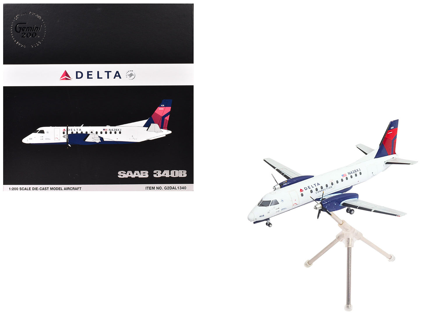 Saab 340B Commercial Aircraft "Delta Connection - Mesaba Airlines" (N428XJ) White with Red and Blue Tail "Gemini 200" Series 1/200 Diecast Model Airplane by GeminiJets