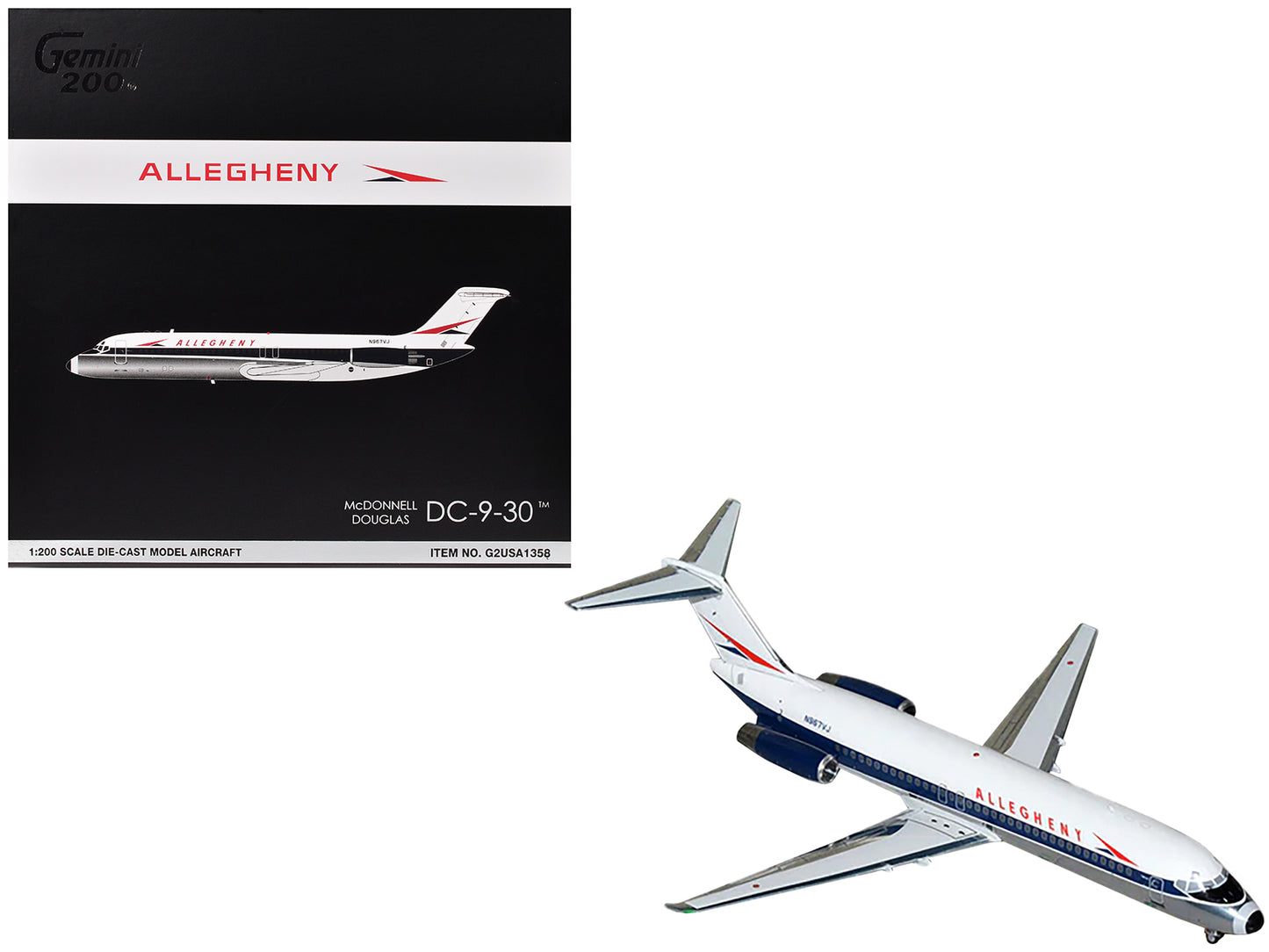 McDonnell Douglas DC-9-30 Commercial Aircraft "Allegheny Airlines" (N967VJ) White with Blue Stripes "Gemini 200" Series 1/200 Diecast Model Airplane by GeminiJets