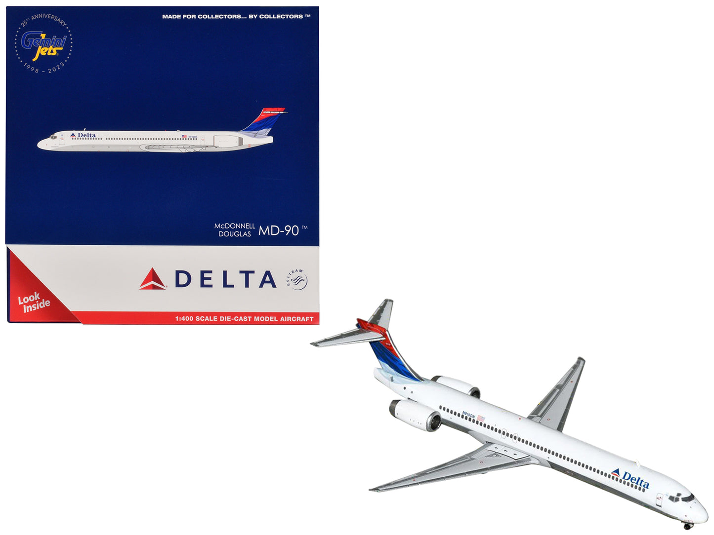 McDonnell Douglas MD-90 Commercial Aircraft "Delta Air Lines" (N910DN) White with Blue and Red Tail 1/400 Diecast Model Airplane by GeminiJets
