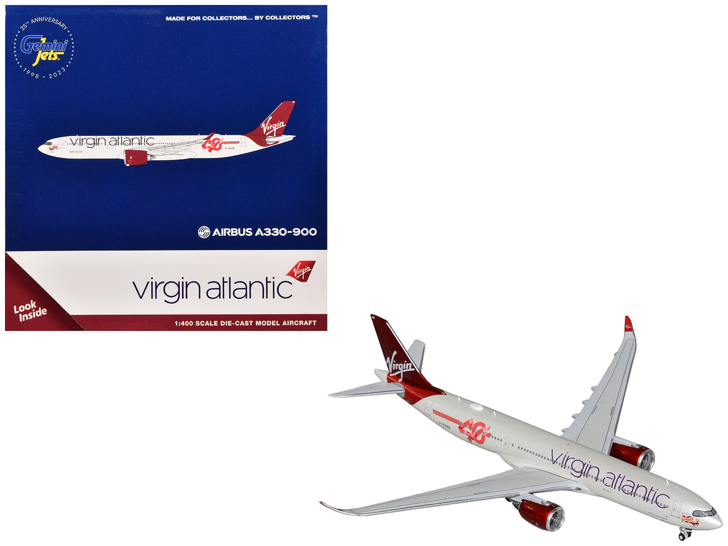 Airbus A330-900 Commercial Aircraft "Virgin Atlantic" (G-VSRB) Gray with Red Tail 1/400 Diecast Model Airplane by GeminiJets