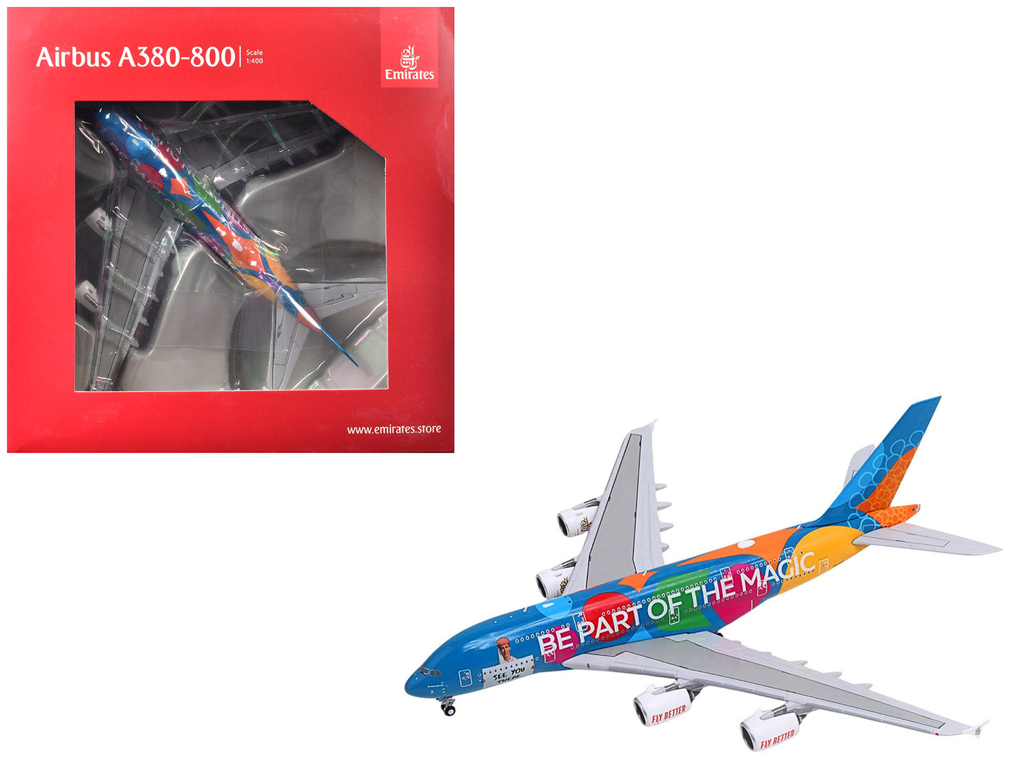 Airbus A380-800 Commercial Aircraft "Emirates Airlines - Destination Dubai" (A6-EES) Blue with Graphics 1/400 Diecast Model Airplane by GeminiJets